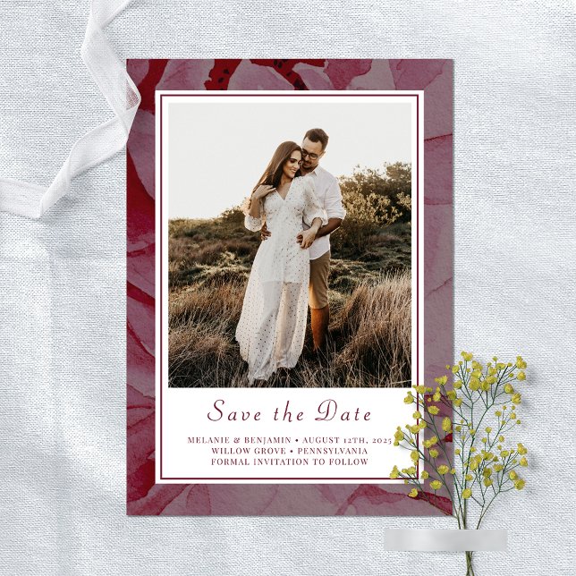 Élégant Floral Romantic Sauvegarder La Date Carte  (Elegant Floral Romantic Save The Date Photo Card)