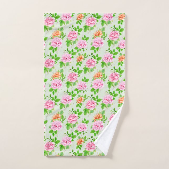 Elegant Floral Roses Green Leaves Pattern-23675 (Serviette à main)
