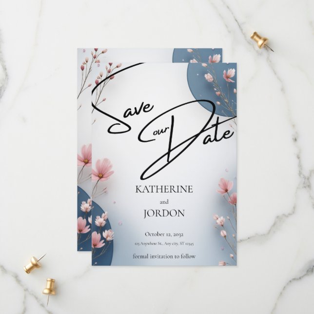 Elegant Floral Save the Date Wedding Card  (Devant/Arrière en situation)