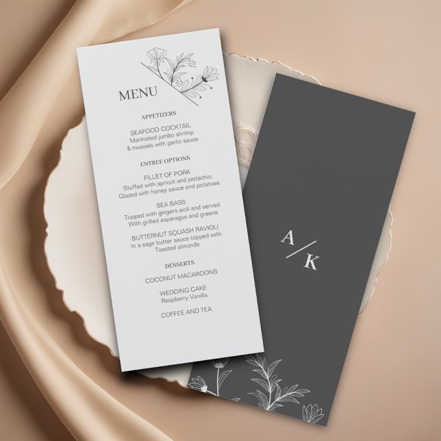 Elégant Floral Smoke gris menu Mariage (Créateur téléchargé)
