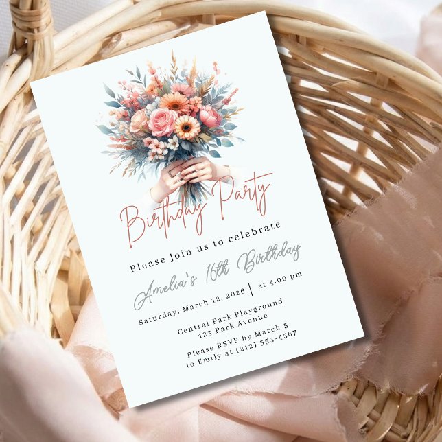 Elegant Floral Sweet 16 Birthday Party Invitation  (Créateur téléchargé)