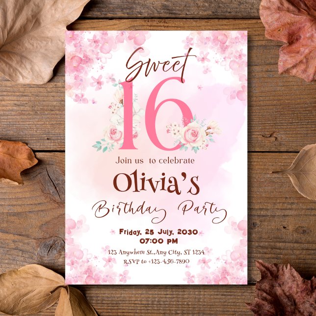 Élégant Floral Sweet 16e anniversaire Invitation (Elegant Floral Sweet 16th Birthday Invitation
)