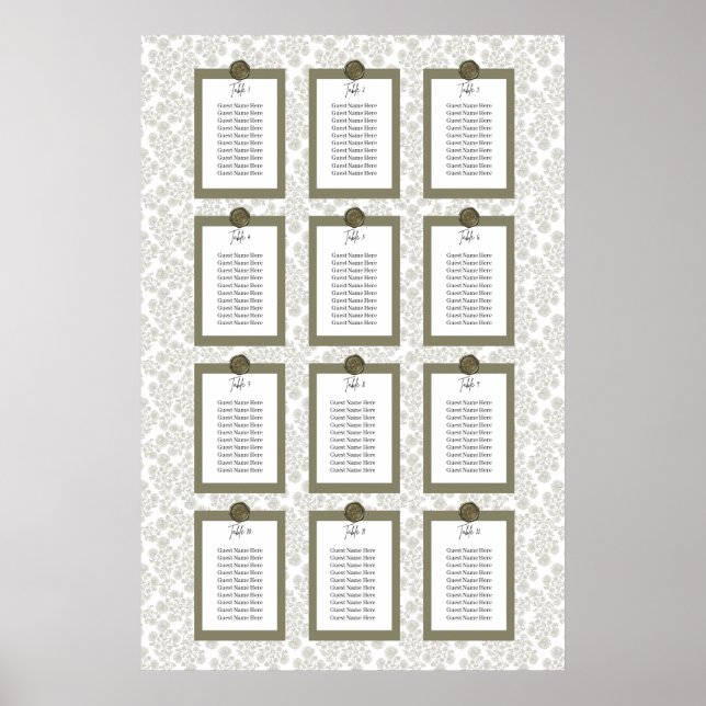 Elegant Floral Toile Seating Chart Poster (Devant)