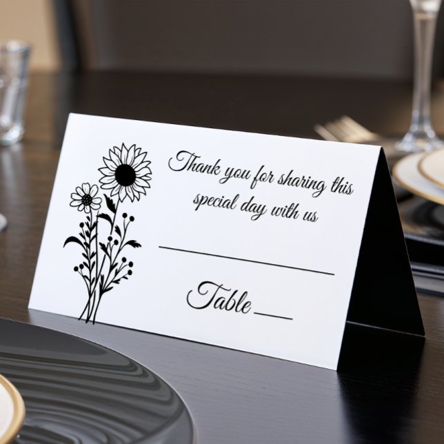 Élégant floral tournesol noir blanc Mariage (Créateur téléchargé)