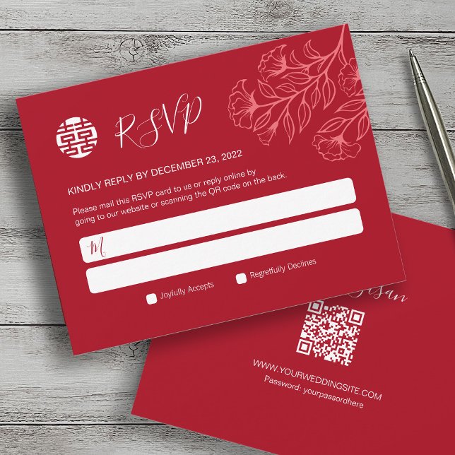 Elégant Floral traditionnel Mariage chinois RSVP (Créateur téléchargé)