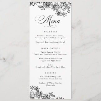 Elégant Floral Vintage Blush Pink Black White Menu