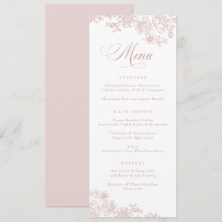 Elégant Floral Vintage Blush Pink Botanical Menu