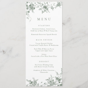 Elégant Floral Vintage Botanique Sage Green Menu