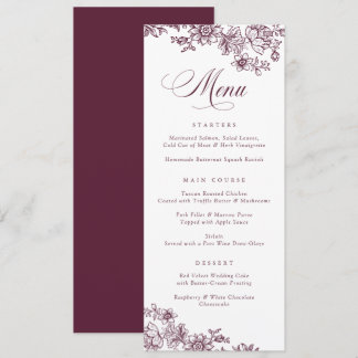 Elégant Floral Vintage Bourgogne menu botanique