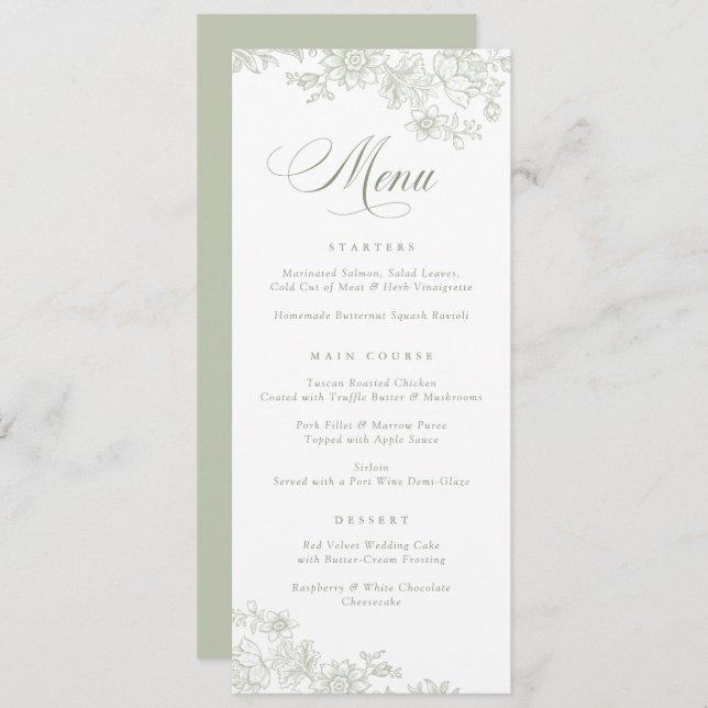 Elégant Floral Vintage Leafy menu botanique (Devant / Derrière)