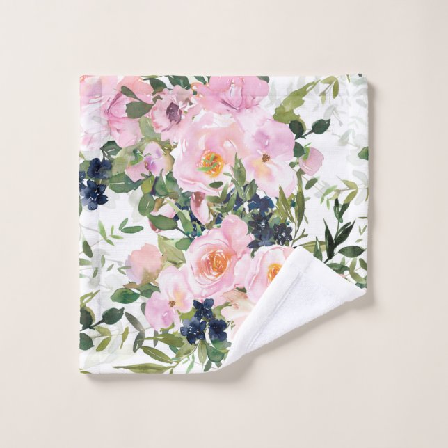 Élégant, floral, Vintage, rose et blanc (Gant de toilette)