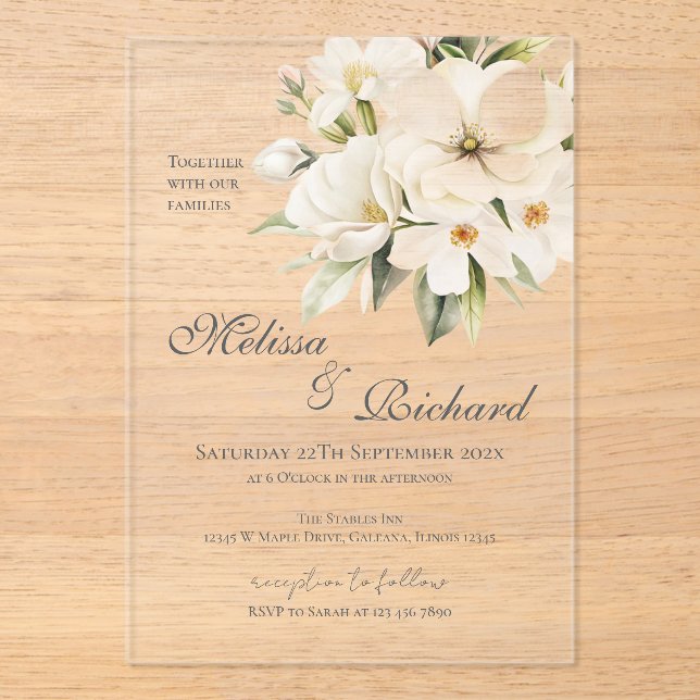 Elegant Floral Wedding Acrylic Invitation (Recto)