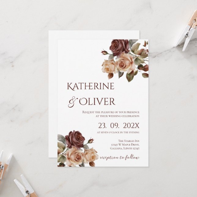 Elegant Floral Wedding Invitation (Devant/Arrière en situation)