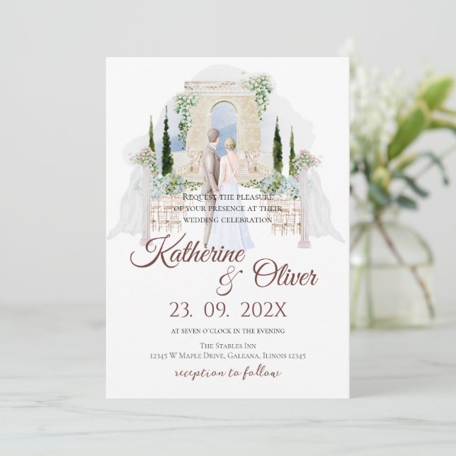 Elegant Floral Wedding Invitation (Debout devant)