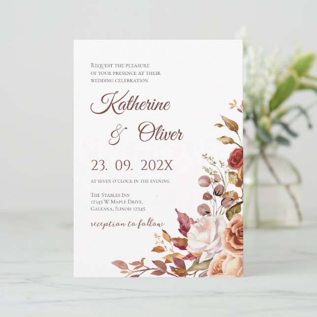 Elegant Floral Wedding Invitation (Debout devant)