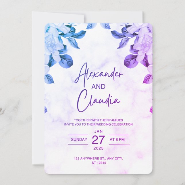 Elegant  Floral Wedding Invitation  (Devant)