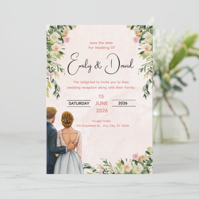 Elegant Floral Wedding Invitation (Debout devant)