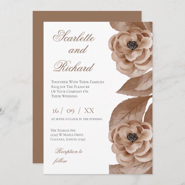 Elegant Floral Wedding Invitation (Devant / Derrière)