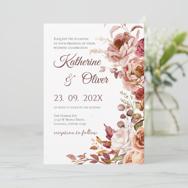 Elegant Floral Wedding Invitation (Debout devant)