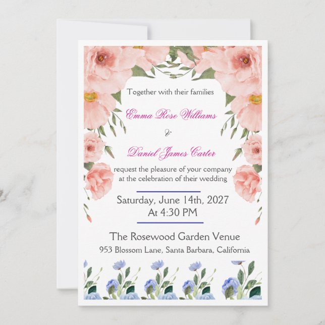 Elegant Floral Wedding Invitation | Blush Pink  (Devant)