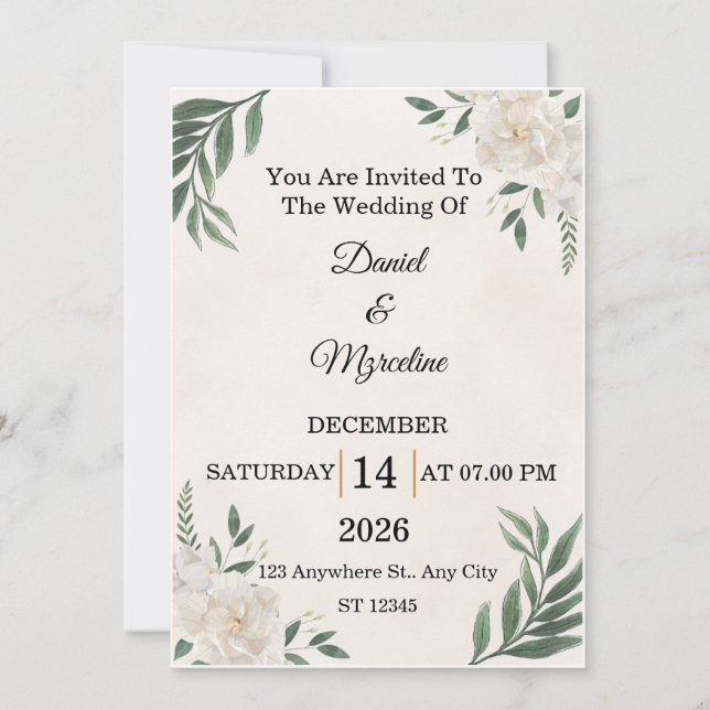 Elegant Floral Wedding Invitation   Card  (Devant)
