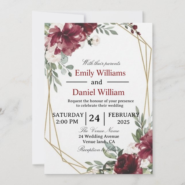 Elegant Floral Wedding Invitation Card (Devant)