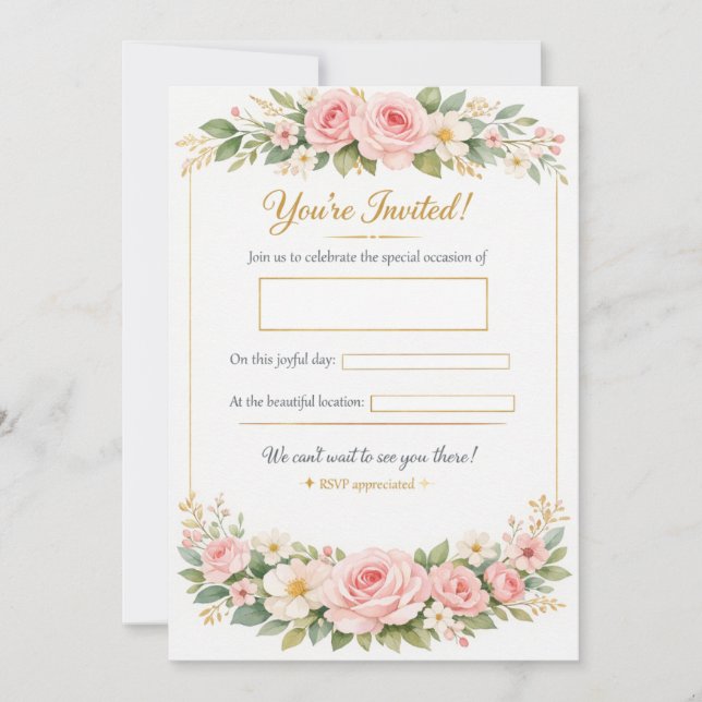 Elegant Floral Wedding Invitation Card Template (Devant)