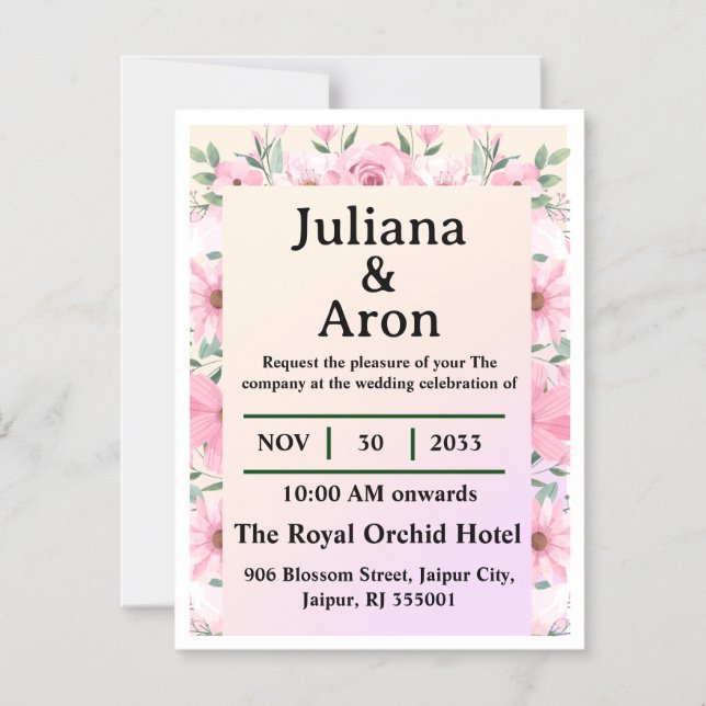 Elegant Floral Wedding Invitation | Editable  (Recto)