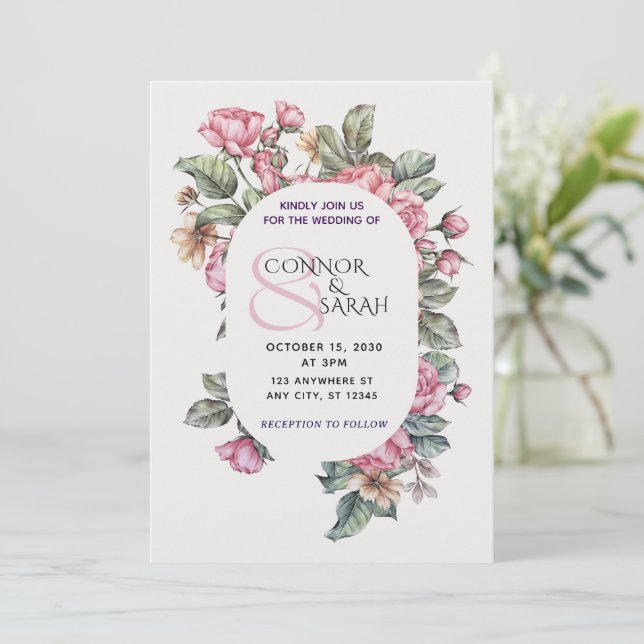 Elegant Floral Wedding Invitation – Minimalist Des (Debout devant)
