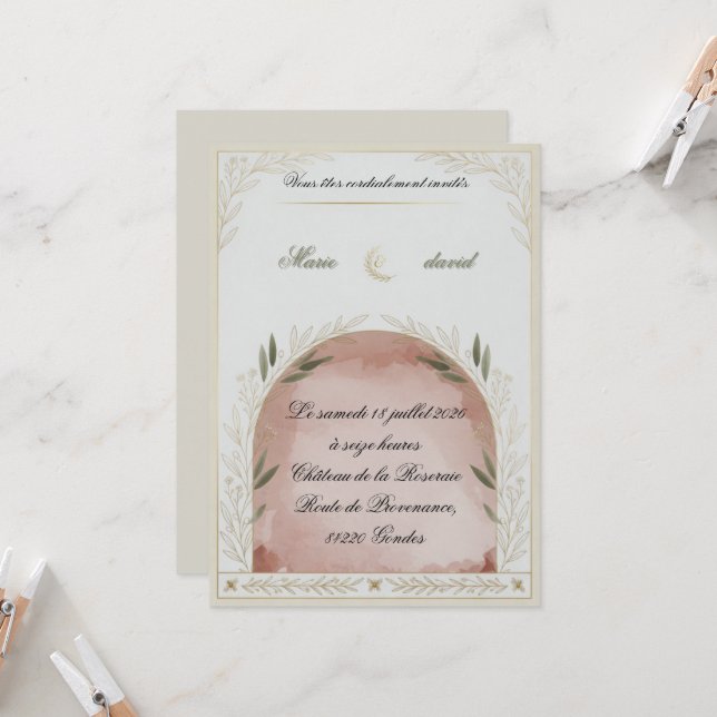 Elegant Floral Wedding Invitation Template (Devant/Arrière en situation)