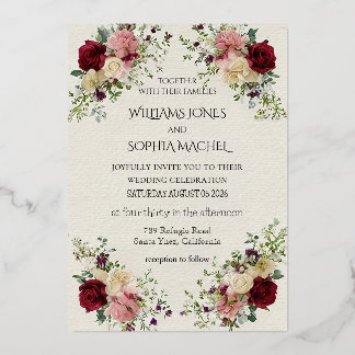 Elegant Floral Wedding Invitation & Timeline Card