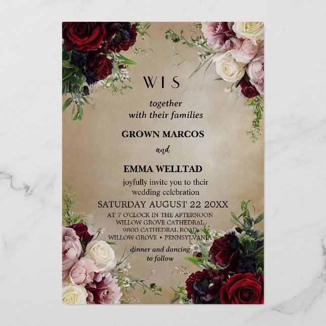 Elegant Floral Wedding Invitation Vintage Roses Cl (Recto)