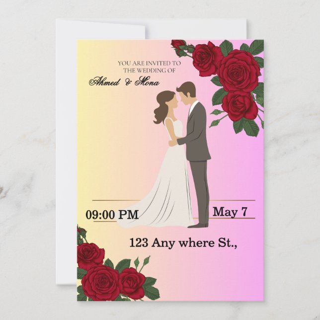 Elegant Floral Wedding Invitation with Couple Art (Devant)