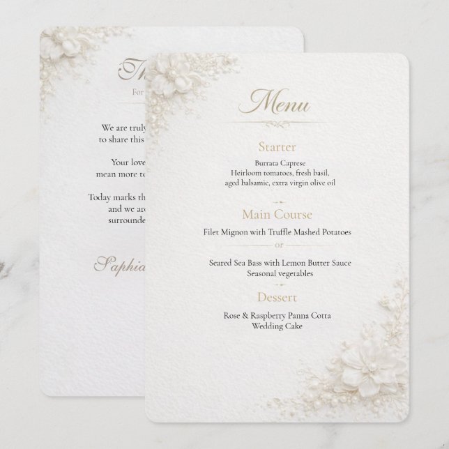 Elegant Floral Wedding Menu Template  (Devant / Derrière)