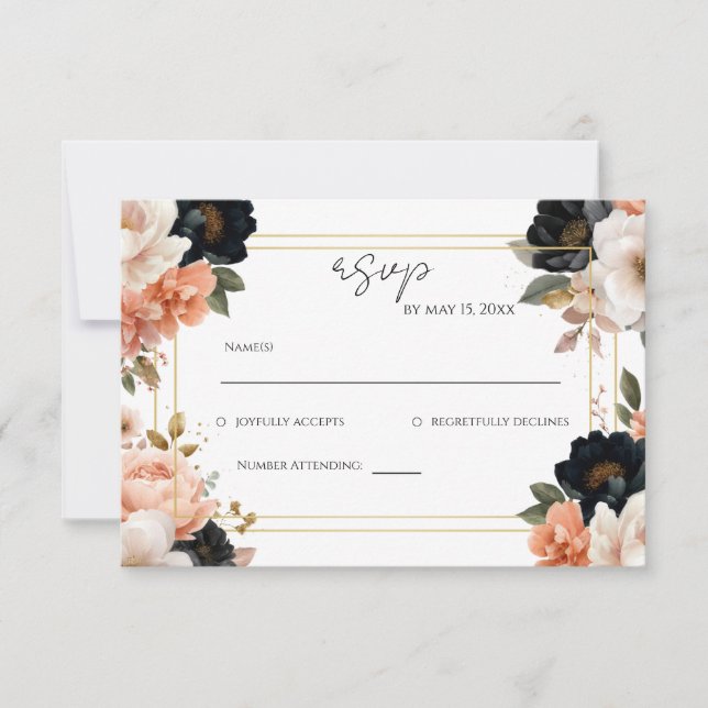 Elegant Floral Wedding RSVP Card  (Devant)