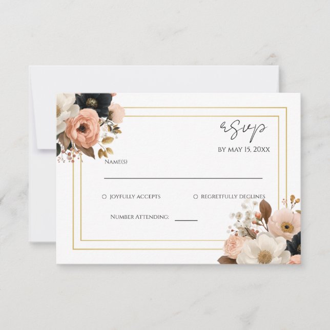 Elegant Floral Wedding RSVP Card  (Devant)