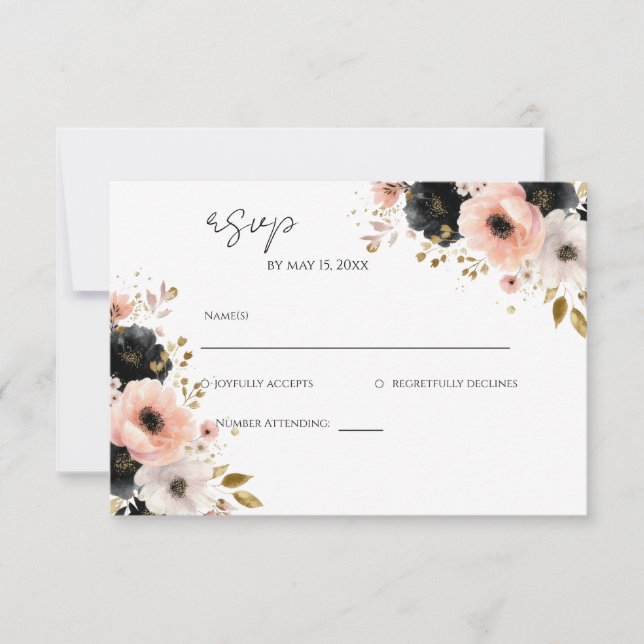Elegant Floral Wedding RSVP Card  (Devant)