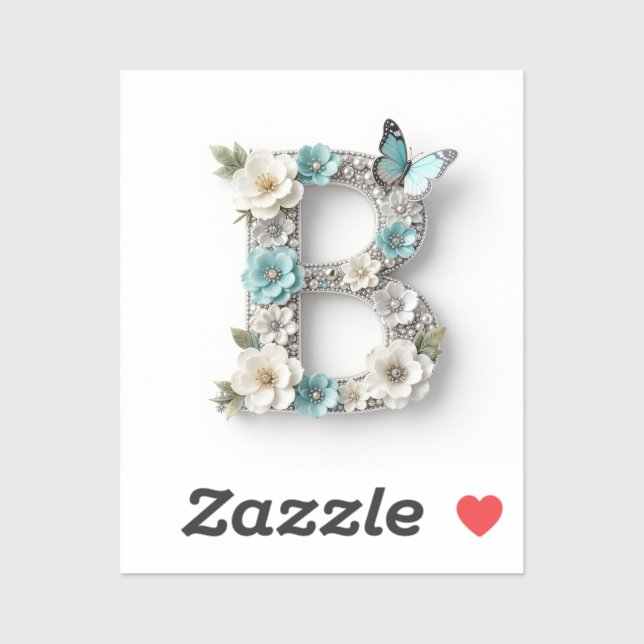 Elegant Floral Your Monogram B Vinyl Stickers (Feuille)
