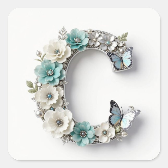 Elegant Floral Your Monogram C Paper Stickers (Devant)