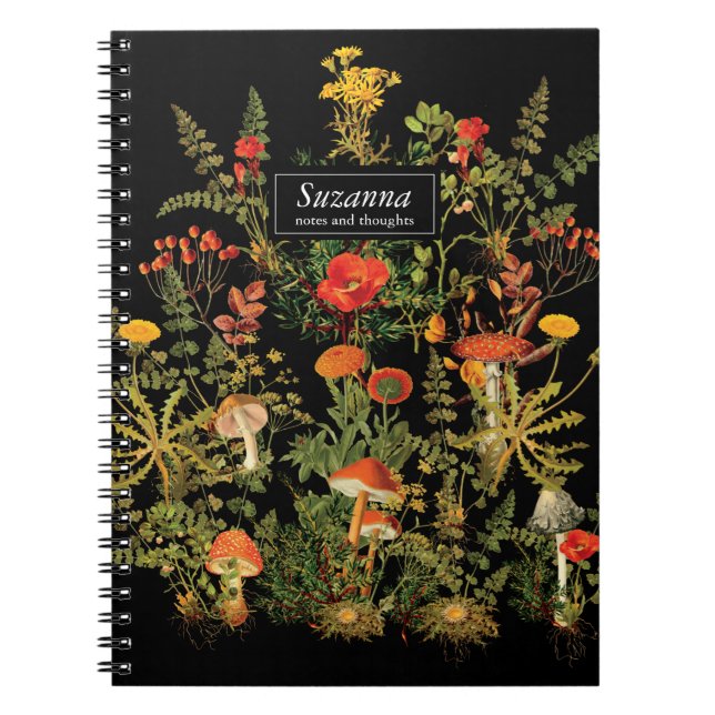 Élégant Florales Noires Botaniques Carnet d'automn (Devant)