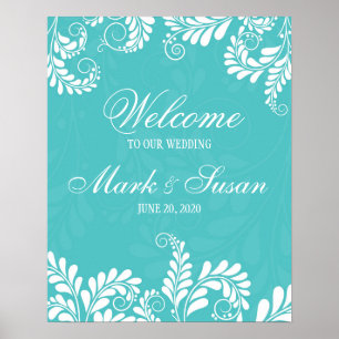 Elégant Flourish Turquoise Mariage Welcome Poster