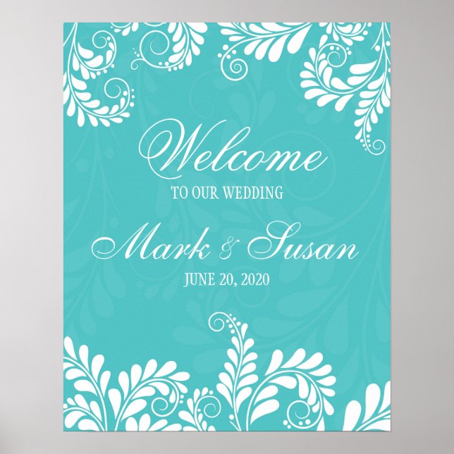 Elégant Flourish Turquoise Mariage Welcome Poster (Devant)