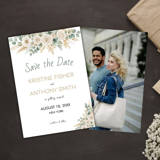 Élégant flush floral Enregistrer la carte de date (Elegant Blush Floral Save the Date Card)