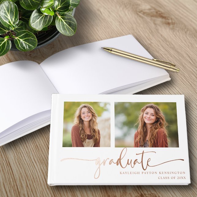 Élégant Foil Graduation Livre d'invité avec photos (Elegant Rose Gold Foil Graduation Guest Book with Photos)