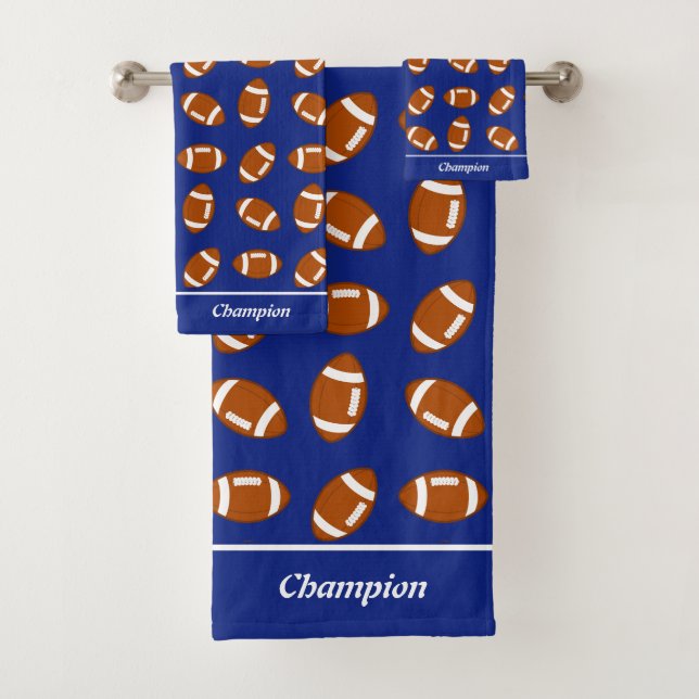 Elégant football américain sur Blue Bath Towel Set (En situation)