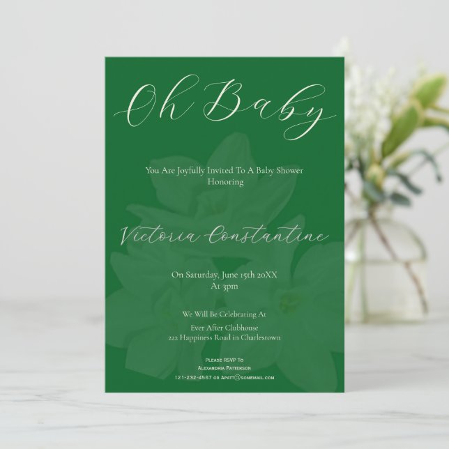 Elegant Forest Green Oh Baby Shower Invitation (Debout devant)