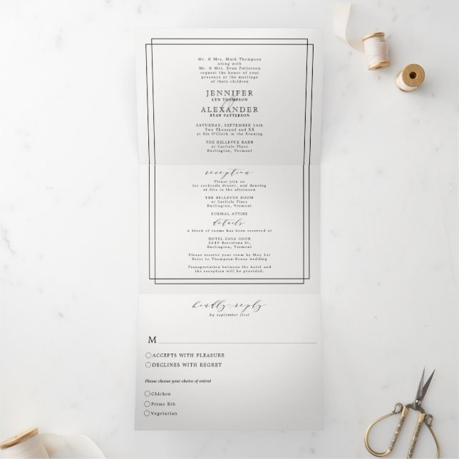 Élégant Formal Black Blanc Simple Mariage Tri-Fold (Intérieur)
