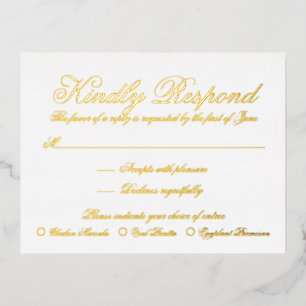 Elégant Formal Gold Foil Mariage Carte RSVP