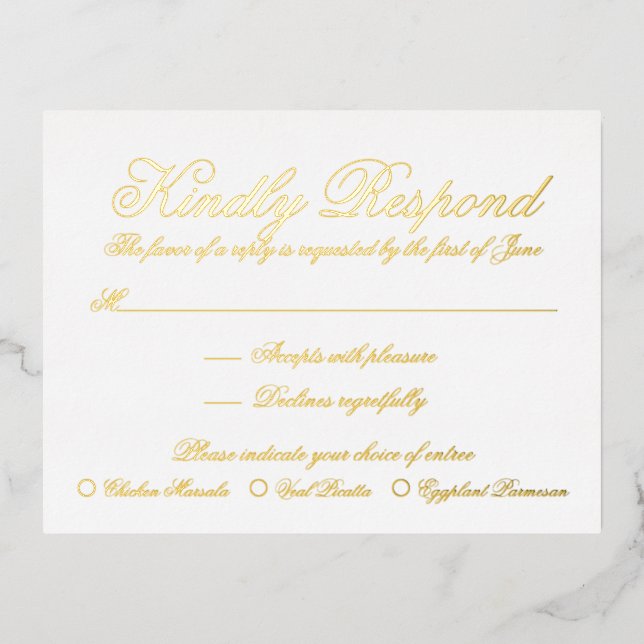 Elégant Formal Gold Foil Mariage Carte RSVP (Recto)