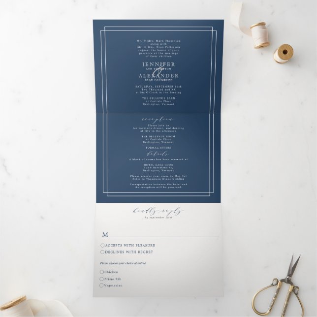 Élégant Formal Navy Bold Mariage Tri-Fold (Intérieur)